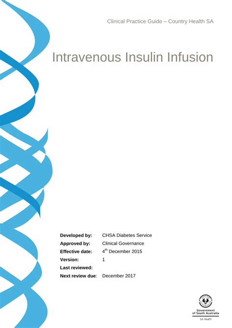 (PDF) Intravenous Insulin Infusion - CHSA Diabetes · intravenous (IV) insulin infusion ... IV ...