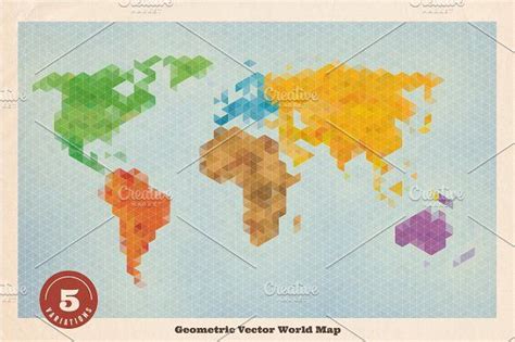 Geometric Vector World Map Graphics Abstract polygonal vector world map with isometric triangles ...