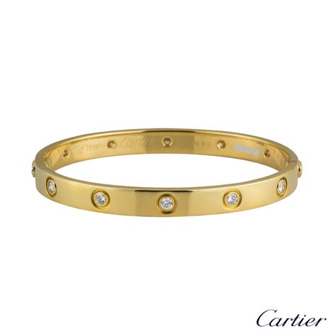 Cartier Yellow Gold Full Diamond Love Bracelet Size 18 B6040518 | Rich Diamonds