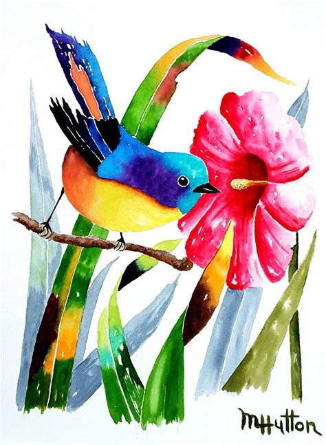 Original Watercolor Bird Painting Birds Flowers Bird | Etsy