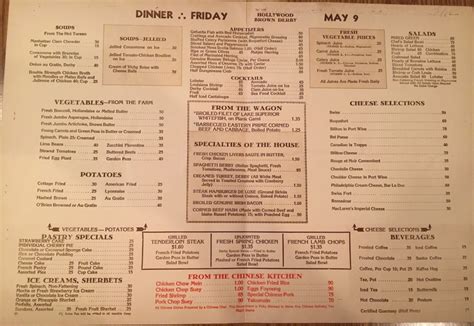 Brown Derby restaurant menu from 1941