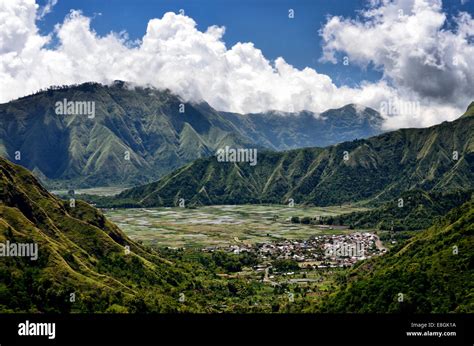 Indonesia, West Nusa Tenggara, Sandubaya, Elevated view of Sembalun ...