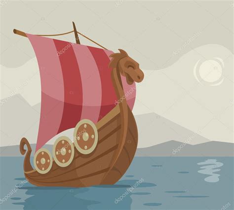 Vikingaskepp. Vektor tecknad illustration — Stock Vektor ...