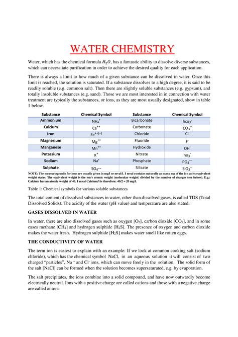 3 Water Chemistry - WATER CHEMISTRY Water, which has the chemical ...