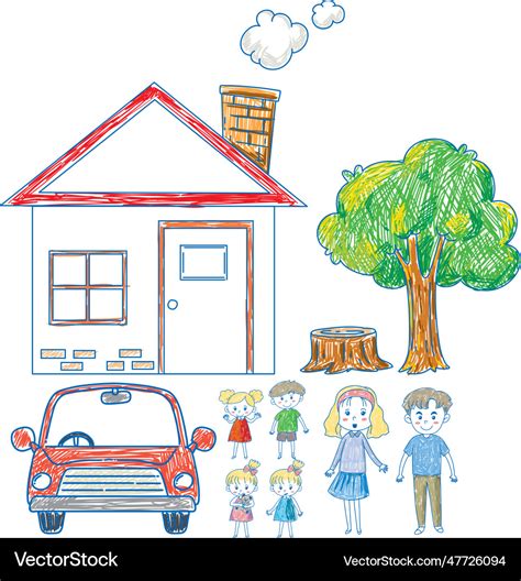 Children drawing simple house family Royalty Free Vector