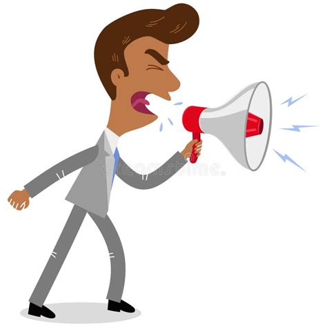 Vector Illustration of an Angry Asian Cartoon Businessman Yelling into a Megaphone Stock Vector ...