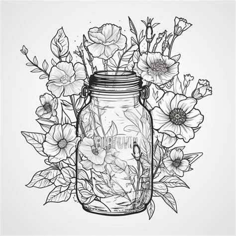 Premium AI Image | a drawing of a jar with flowers and leaves on it generative ai