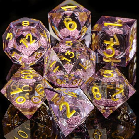 Purple Dnd Dice Liquid Core Dice Set Handmade Sharp Edge - Etsy