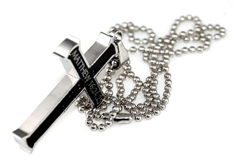 Matthew 16:24,25 Black Cross Necklace TAKE UP YOUR CROSS Bible Verse, Stainless Steel Bead Chain ...