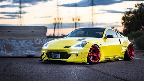 Nissan 350z Rebaixado Amarelo - Papel de Parede para Celular