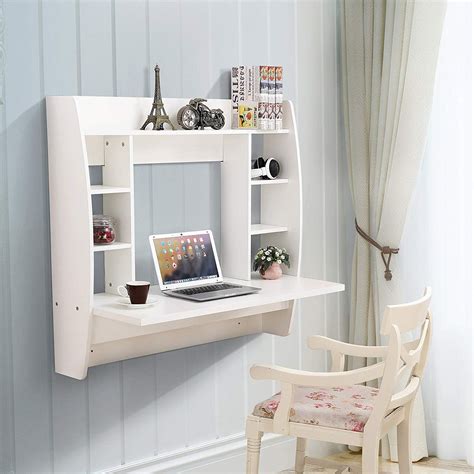 UBesGoo White Home Floating Computer Wall Mounted PC Laptop Desk w/ Storage Shelf - Walmart.com