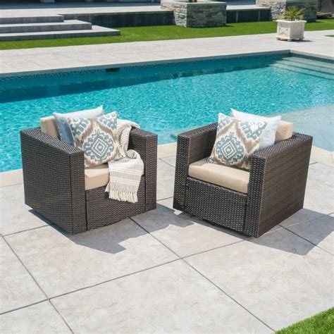 Cascada Outdoor Wicker Swivel Club Chairs with Cushions, Set of 2, Dark ...