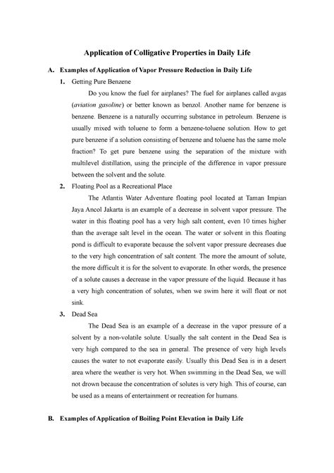 Application of Colligative Properties in Daily Life - Examples of Application of Vapor Pressure ...