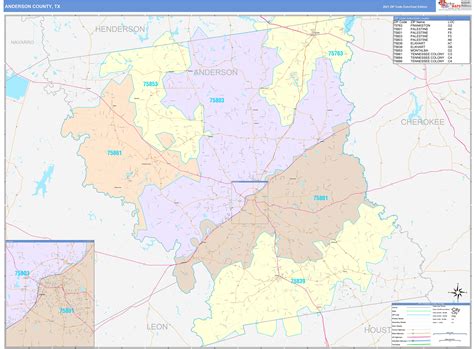 Anderson County, TX Wall Map Color Cast Style by MarketMAPS - MapSales