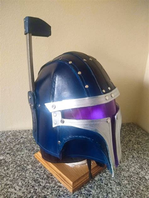 Leather Mandalorian Helmet classic Style Blue and Silver - Etsy