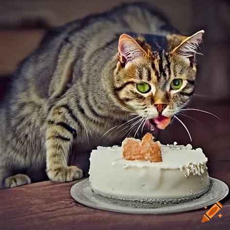 Cat eating a cake on Craiyon