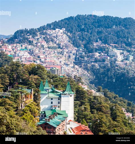 Shimla aerial view, it is the capital city of the Indian state of ...