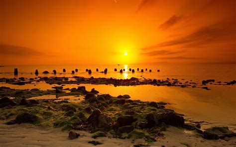 Ocean surrounded with rocks during sunset HD wallpaper | Wallpaper Flare