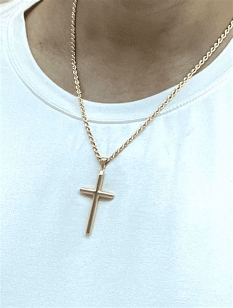 24K Gold Rope Chain Style Cross Pendant Necklace Solid Clasp for Men ...