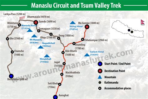 Manaslu Circuit Trek Map - Around Manaslu Trek