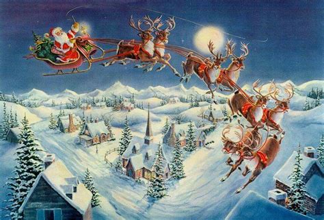 Santa and Sleigh | Christmas scenes, Christmas paintings, Vintage ...