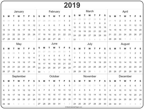 2019 year calendar | yearly printable