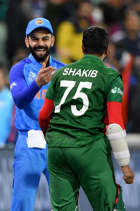 Virat Kohli and Shakib Al Hasan share a lighter moment in a tense World Cup clash | ESPNcricinfo.com