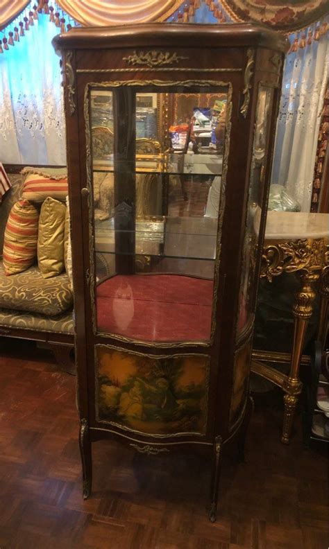 Antique French Louis Style Vitrine Hand Painted Display Cabinet Curio ...