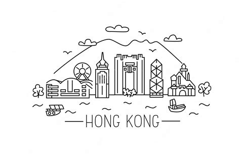 Premium Vector | Hong Kong lineart illustration Hong Kong line drawing ...