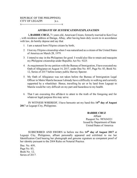 Oath of Allegiance - REPUBLIC OF THE PHILIPPINES) CITY OF LEGAZPI )s. x-x AFFIDAVIT OF - Studocu