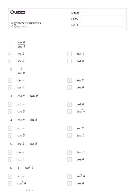 50+ trigonometric identities worksheets for 11th Class on Quizizz | Free & Printable