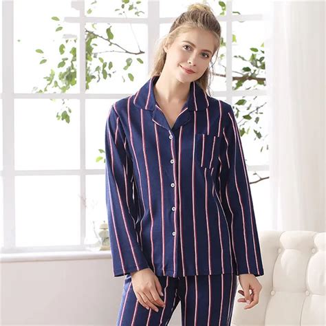 Elegant luxury cotton Pajamas For Women striation pyjamas female Lounge ...