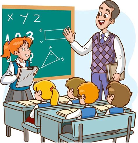 teacher and students are studying in the classroom cartoon vector in 2023 | Classroom cartoon ...