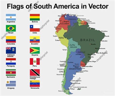 South America Flags with Names in Vector Format