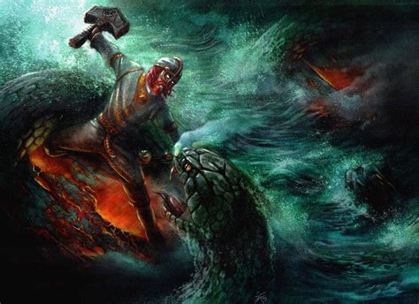 Thor's fight with Jormungandr, the Midgard serpent | Norse Mythology | Pinterest | Mythology ...