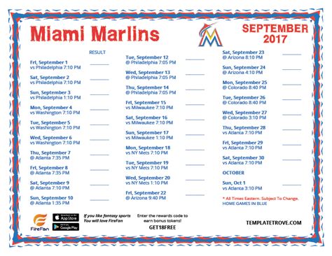 Printable 2017 Miami Marlins Schedule