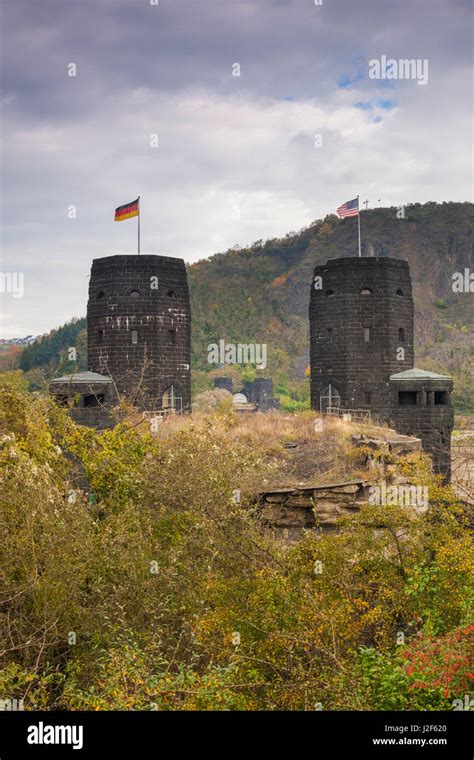 Germany, Rhineland-Pfalz, Remagen, ruins of the Bridge at Remagen, the ...