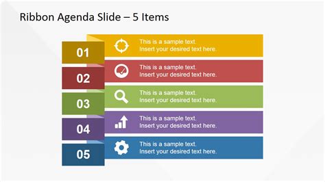 5 Items Ribbon Agenda Slide Template for PowerPoint - SlideModel