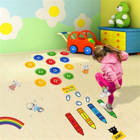 Buy Nursery Floor Stickers,Education Floor Decal for Classroom Decor, Crayon Hopping Game Number ...
