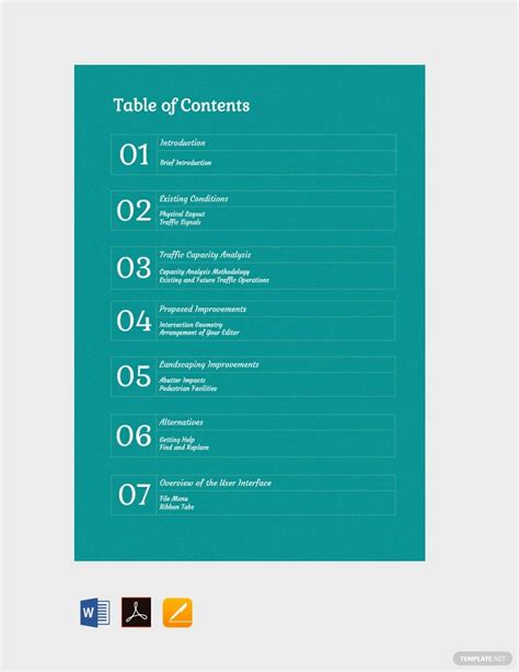 Generic Table of Contents Template - Google Docs, Word, Apple Pages ...