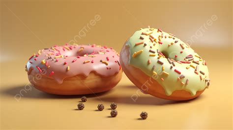 Two Donuts Are Dripping With Icing And Sprinkles Background, 3d ...