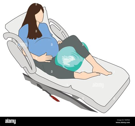 Pregnant woman in Pregnancy labor position with peanut ball on hospital bed Stock Vector Image ...