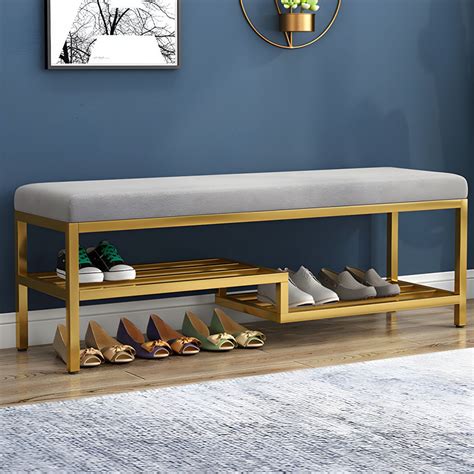 Metal Cushioned Included Bench Contemporary Accent Bench with Shelves - 39.5"L x 14"W x 18"H Benches