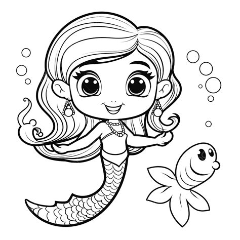 Cartoon Mermaid Character For Coloring Page Activity Vector Illustration, Kids Activities, Kids ...