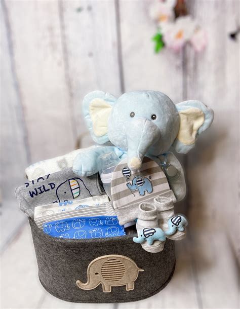 Baby Boy Gift Basket Newborn Gift Elephant Gift Basket | Etsy