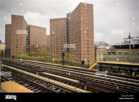 Manhattanville housing project in Harlem in New York seen from the IRT ...