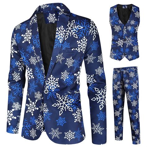 Honeeladyy Mens Christmas Suit 3 Piece Slim Fit Suit Set Xmas Holiday ...