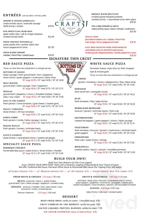 Craft 31 menus in Williamsburg, Virginia, United States