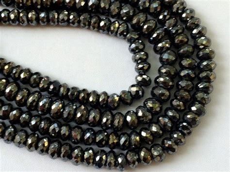 WHOLESALE 5 Pcs Black Pyrite Beads, Black Pyrite Faceted Rondelles, Pyrite Necklace, 6mm Beads ...