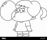 Outlined Little girl blowing bubble From Gum Vector Illustration  sketch template
